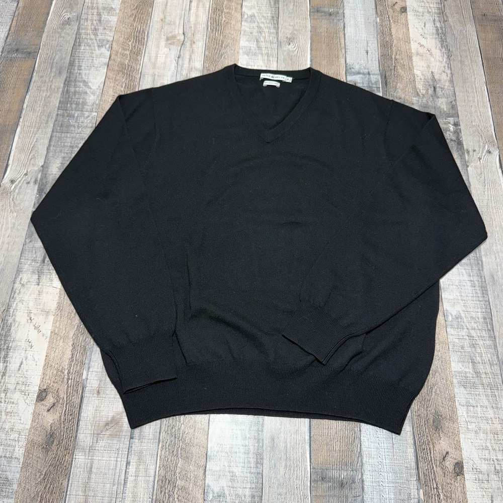 Peter Millar Sweater Men XL Black Merino Wool V Neck Pullover Golf Business